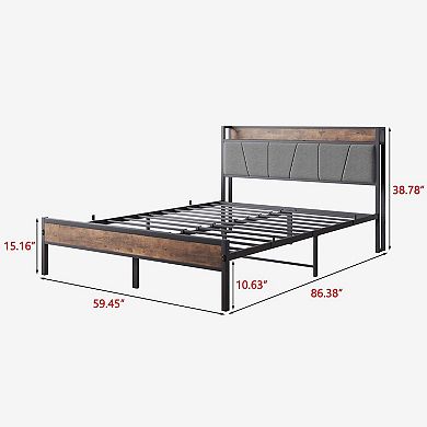 Bed Frame Storage Headboard With Charging Station Solid And Stable No Box Spring Needed