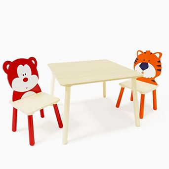 3 pc Toddler Kids Table And 2 Chairs Set Wooden Activity Play Table Set