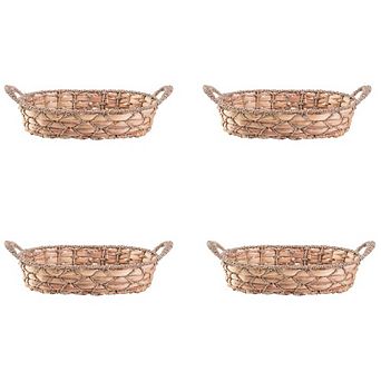 Set Of 4 Seagrass Fruit Bread Basket Tray With Handles, Small