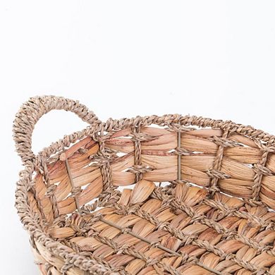 Set Of 4 Seagrass Fruit Bread Basket Tray With Handles, Small