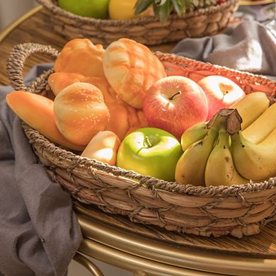 Set Of 4 Seagrass Fruit Bread Basket Tray With Handles, Small