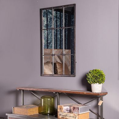 LuxenHome Rustic Brown Metal Frame Windowpane Accent Wall Mirror