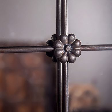 LuxenHome Rustic Brown Metal Frame Windowpane Accent Wall Mirror