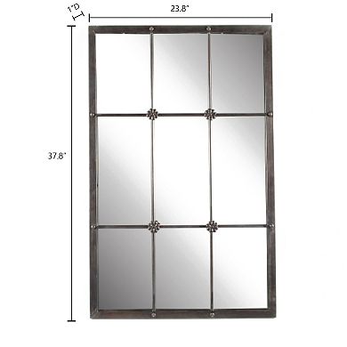 LuxenHome Rustic Brown Metal Frame Windowpane Accent Wall Mirror