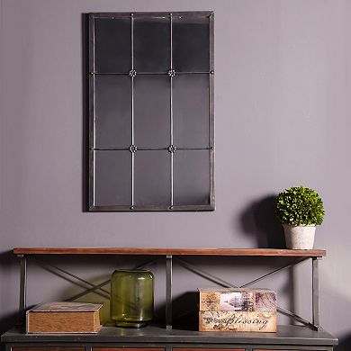 LuxenHome Rustic Brown Metal Frame Windowpane Accent Wall Mirror