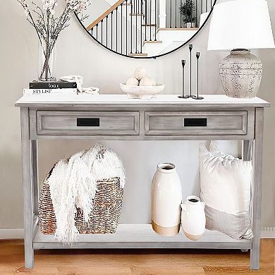 LuxenHome Gray Wood 2-drawer 1-shelf Console And Entry Table