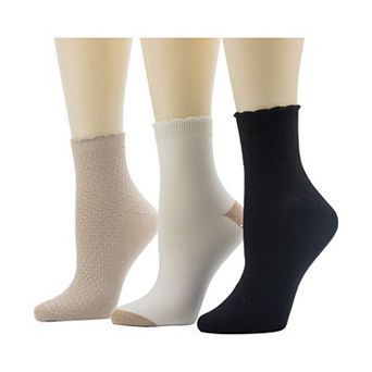 Women's Cuddl Duds® 3-Pack Scallop Welt Diagonal Rib Anklet Socks