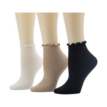 Women's Cuddl Duds 3-Pack Lettuce Welt Thermal Stitch Low-Cut Socks