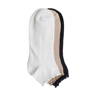 Women's Cuddl Duds 3-Pack Lettuce Welt Thermal Stitch Low-Cut Socks