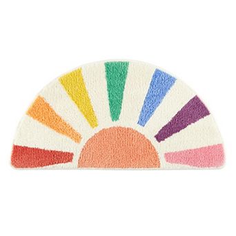 Town & Country Hello Sunshine Rainbow Sun Half Circle-Shaped Non-Slip Machine Washable Bath Mat