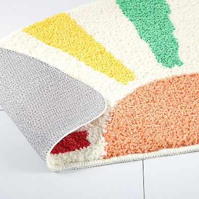 Town & Country Hello Sunshine Rainbow Sun Half Circle-Shaped Non-Slip Machine Washable Bath Mat