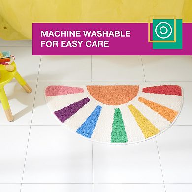 Town & Country Hello Sunshine Rainbow Sun Half Circle-Shaped Non-Slip Machine Washable Bath Mat