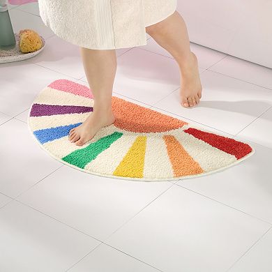 Town & Country Hello Sunshine Rainbow Sun Half Circle-Shaped Non-Slip Machine Washable Bath Mat