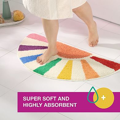 Town & Country Hello Sunshine Rainbow Sun Half Circle-Shaped Non-Slip Machine Washable Bath Mat
