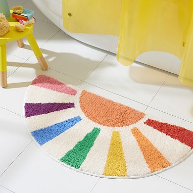 Town & Country Hello Sunshine Rainbow Sun Half Circle-Shaped Non-Slip Machine Washable Bath Mat