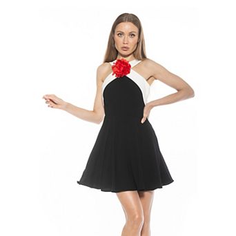 Women's ALEXIA ADMOR Alexi Halter Fit & Flare Dress with 3D Flower Detail