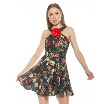 Women's ALEXIA ADMOR Alexi Halter Fit & Flare Dress with 3D Flower Detail