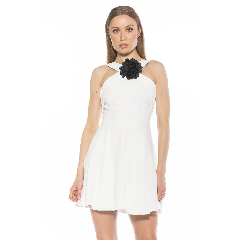Women's ALEXIA ADMOR Alexi Halter Fit & Flare Dress with 3D Flower Detail,