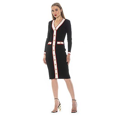Women's ALEXIA ADMOR Janet V-Neck Button-Front Knit Dress