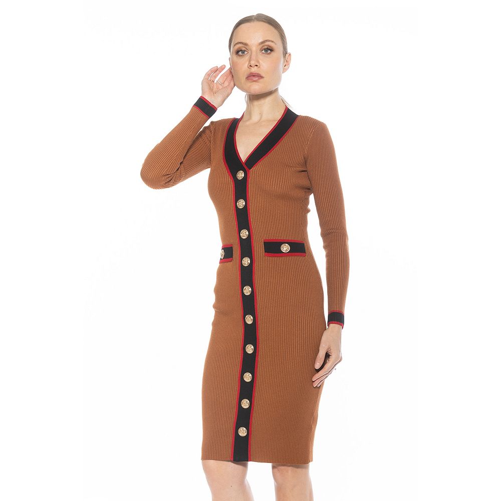 Women's ALEXIA ADMOR Janet V-Neck Button-Front Knit Dress