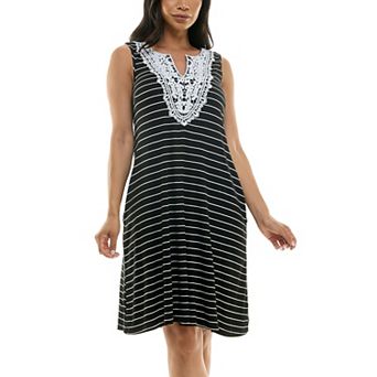 Women's Nina Leonard Bib Crochet Trapeze Dress