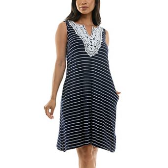 Women's Nina Leonard Bib Crochet Trapeze Dress