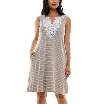 Women's Nina Leonard Bib Crochet Trapeze Dress