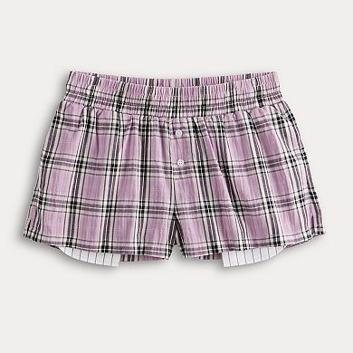 Juniors' Threads of Luxx Crinkle Plaid Shorts