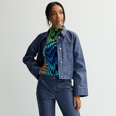 Women's INTEMPO Denim Colored Faux Leather Jacket