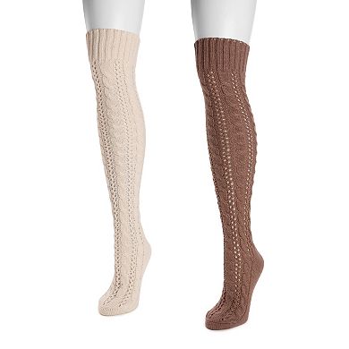 Women's MUK LUKS 2-Pair Pack Slouch Knit Cable Set