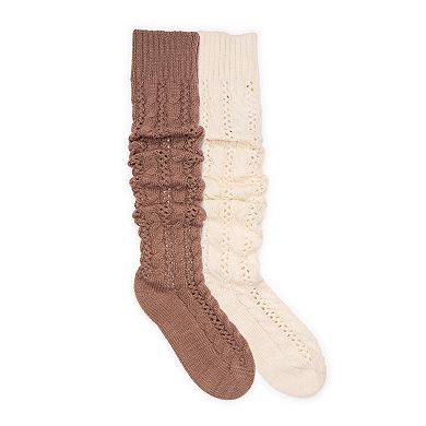 Women's MUK LUKS 2-Pair Pack Slouch Knit Cable Set