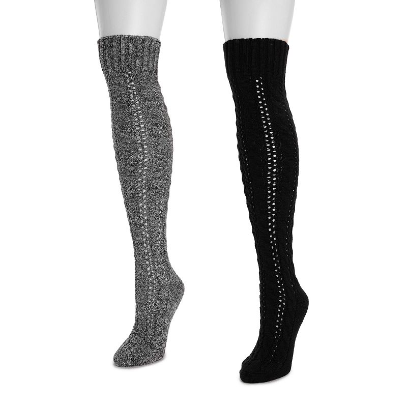 Women's MUK LUKS 2-Pair Pack Slouch Knit Cable Set, Ebony Marl