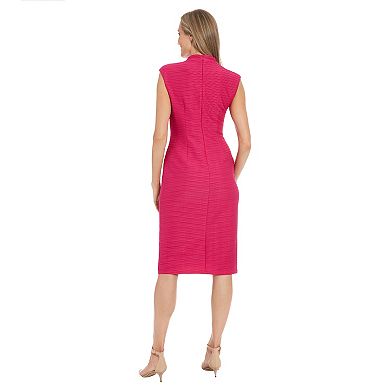 Women's London Times Mockneck Front Side Ruched Midi Dress