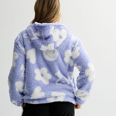 Women's Limited Too Icon Print Sherpa Half-Zip Hoodie