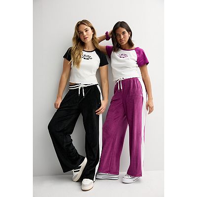 【EXPIRED GIRL】VELOUR TRACK PANTS Women's Limited Too Velour Wide Leg Track Pants