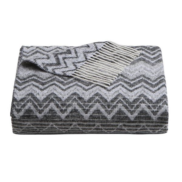 Discover Europe - Made in Italy La Limonai Tessuti Chevron Throw Blanket - Black Grey