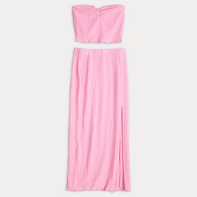 Juniors' madden girl Ruched Bandeau Top & Side Slit Skirt
