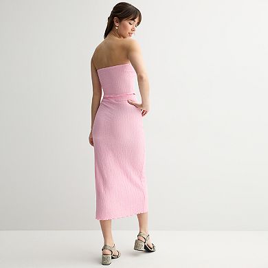 Juniors' madden girl Ruched Bandeau Top & Side Slit Skirt