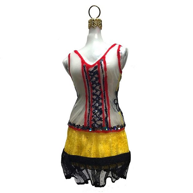 Pinnacle Peak Trading Company 1920s Red and Yellow Flapper Dress Polish Glass Christmas Tree Ornament Fashion