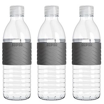 Copco Hydra 3-pack Water Bottle 16.9 Ounce Non Slip Sleeve Bpa Free Tritan Reusable - Chevron Gray