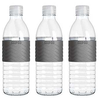 Copco Hydra 3-pack Water Bottle 16.9 Ounce Non Slip Sleeve Bpa Free Tritan Reusable - Chevron Gray