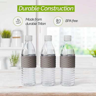 Copco Hydra 3-pack Water Bottle 16.9 Ounce Non Slip Sleeve Bpa Free Tritan Reusable - Chevron Gray