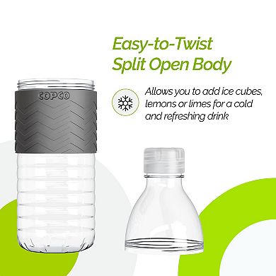 Copco Hydra 3-pack Water Bottle 16.9 Ounce Non Slip Sleeve Bpa Free Tritan Reusable - Chevron Gray