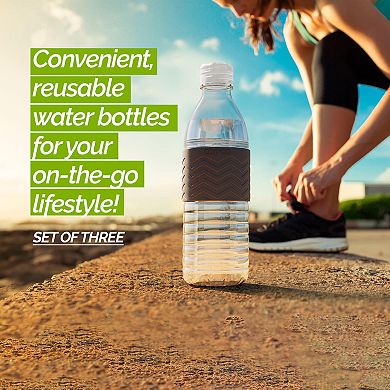 Copco Hydra 3-pack Water Bottle 16.9 Ounce Non Slip Sleeve Bpa Free Tritan Reusable - Chevron Gray