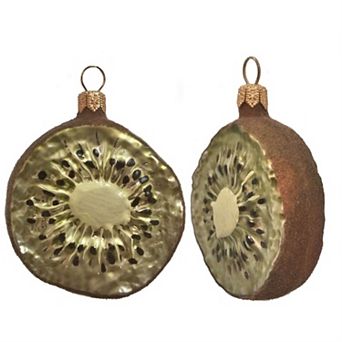 Pinnacle Peak Trading Slice Of Kiwi Fruit Polish Mouth Blown Glass Christmas Ornament Set Of 2