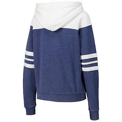 Women's Navy West Virginia Mountaineers Blitz Striped Blocked Raglan Pullover Hoodie