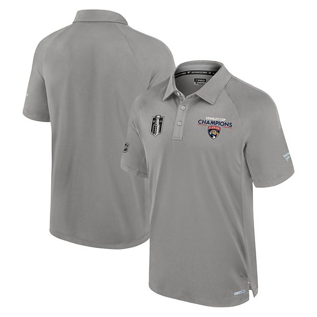 Men s Fanatics Gray Florida Panthers 2024 Stanley Cup Champions Authentic Pro Polo