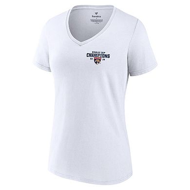 Women's Fanatics White Florida Panthers 2024 Stanley Cup Champions Jersey Roster V-Neck T-Shirt