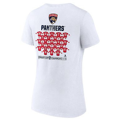 Women's Fanatics White Florida Panthers 2024 Stanley Cup Champions Jersey Roster V-Neck T-Shirt