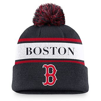 Men's Nike Navy Boston Red Sox Team Stripe Peak Cuffed Knit Hat with Pom